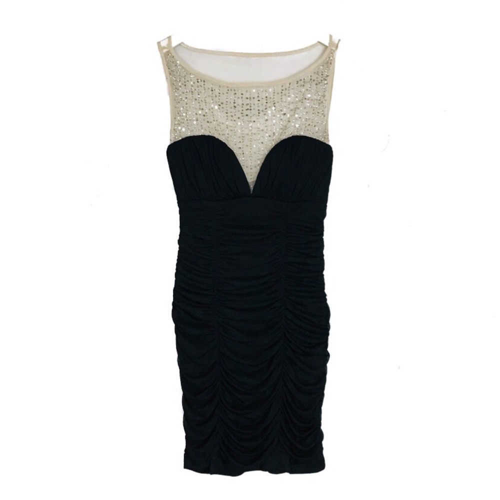 Trixxi Black Cocktail Dress Mesh Sequin Neckline